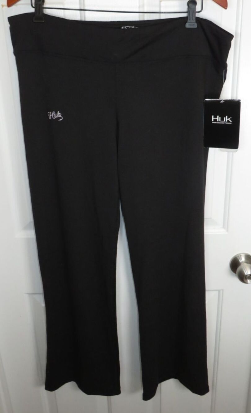 *NWT* HUK Women's Solid Black Yoga Pants Athleisure Stretch Size XL Wide Leg